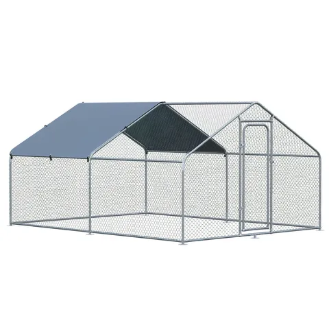PawHut Coteț Găini Metal Galvanizat Copertină UV Spațiu Amprent 300x400x195cm Argintiu | Aosom Romania