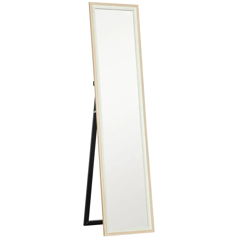 HOMCOM Oglindă de Podea Modernă, Oglindă de Perete și Podea Bicoloră pentru Dormitor și Hol, 37x157 cm, Alb | Aosom Romania
