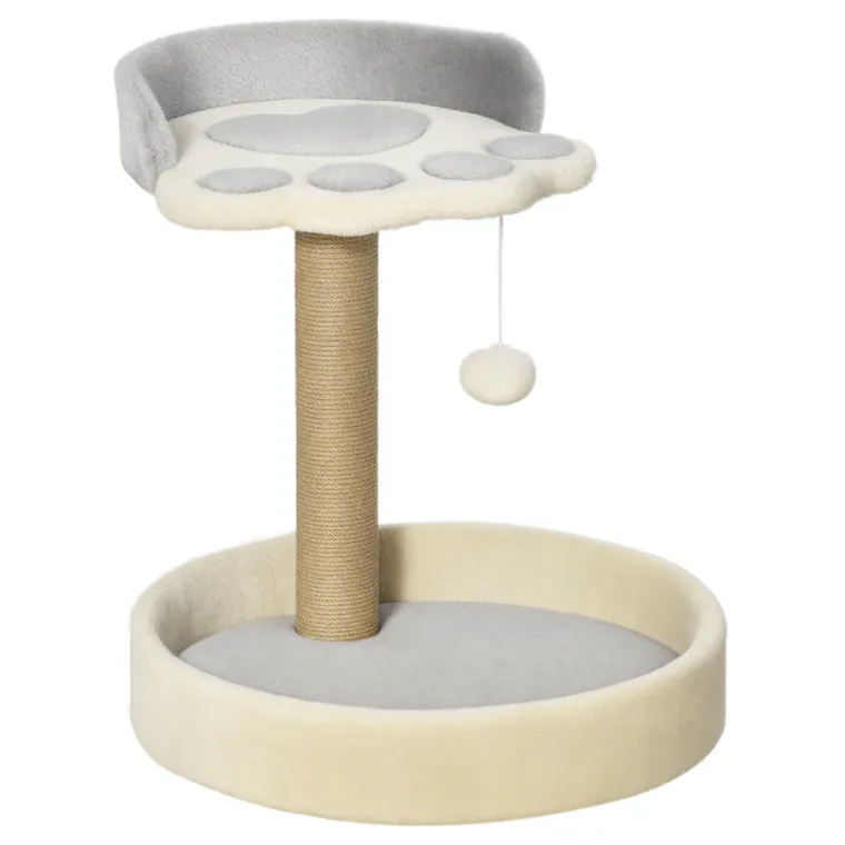 PawHut Copac de Zgâriat pentru Pisici, 5kg, cu Pătuțuri și Minge, Plus și Frânghie de Iută, 41x41x44 cm, Gri și Bej | Aosom Romania