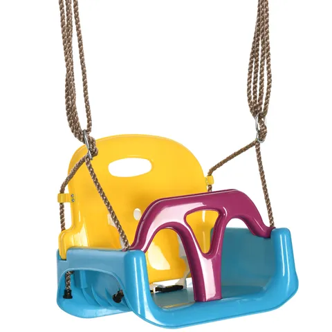 Outsunny Scaun de Leagan 3 in 1 pentru Copii, Leagan pentru Copii pentru Bebelusi pana la Copii, cu Spatar Detasabil si Bara in T, Franghie Reglabila, Varsta 9-36 Luni, Albastru | Aosom Romania