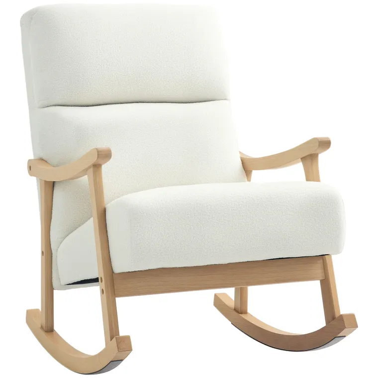 HOMCOM fotoliu de leagăn cu înveliș asemănător catifelei, spătar ergonomic și capacitate de 120 kg, 65L x 90B x 98H cm, alb crem | Aosom Romania