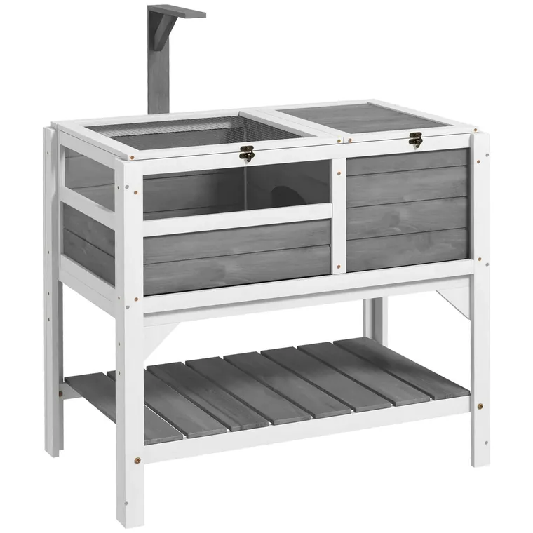 PawHut Căsuță pentru țestoase, cu raft de depozitare din lemn masiv, 84 x 51 x 103 cm | Aosom Romania