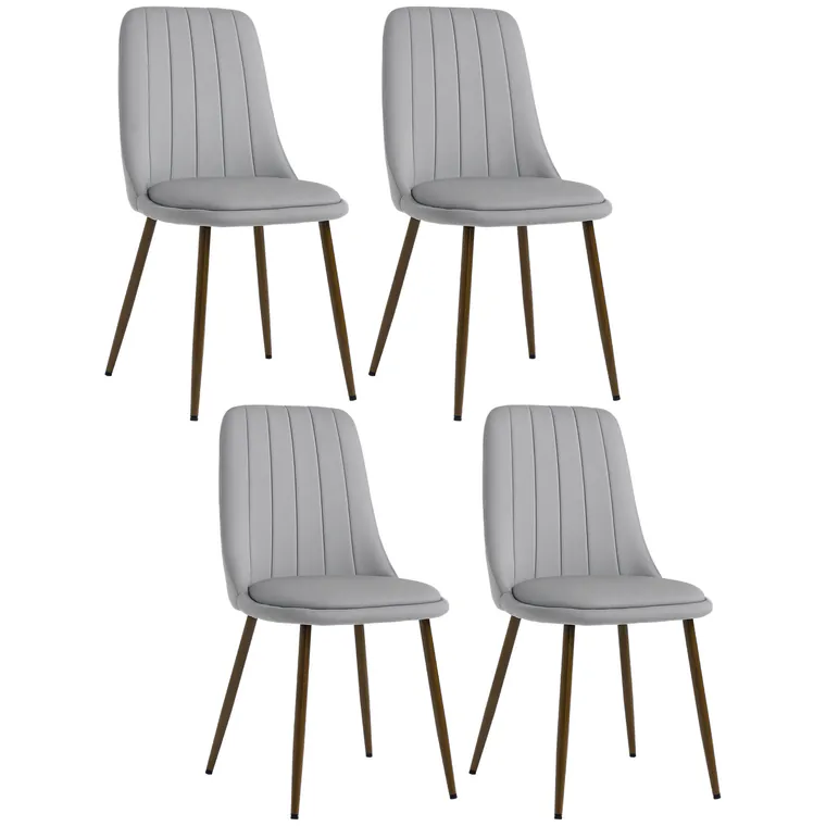 HOMCOM Set de 5 Scaune de Bucătărie cu Spătar Curbat, Picior din Oțel și Tapițerie din Catifea, 47x55x86 cm, Gri | Aosom Romania