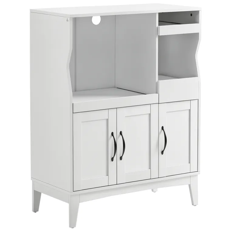 HOMCOM Bufet de Bucătărie cu 2 Dulapuri, Sertar și Rafturi Extensibile pentru Cuptor cu Microunde, 84x39x109 cm, Alb | Aosom Romania