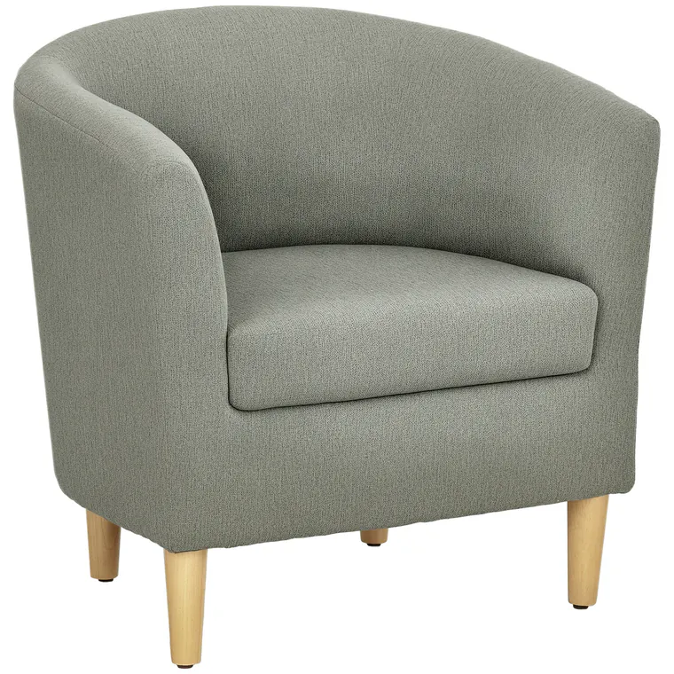 HOMCOM Fotoliu Modern, Scaun Accent Tapițat cu Picioare din Lemn, Scaun din Material Textil, 74x63x73 cm, Gri | Aosom Romania