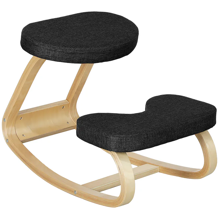 HOMCOM Scaun genunchi ergonomic, din Țesătură cu Aspect de In și Lemn, 50x73x55 cm, Negru | Aosom Romania