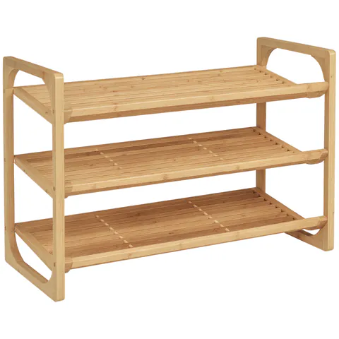 HOMCOM Suport pentru pantofi cu 3 niveluri, organizator de depozitare pantofi din bambus cu rafturi cu sipci, suport pentru pantofi ce poate sustine pana la 9 perechi de pantofi pentru intrare | Aosom Romania