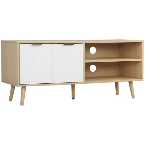 HOMCOM Dulap cu Suport pentru TV de până la 46", Comodă TV cu Rafturi de Depozitare și Dulap, 110x39x48,8 cm, Lemn Natural | Aosom Romania