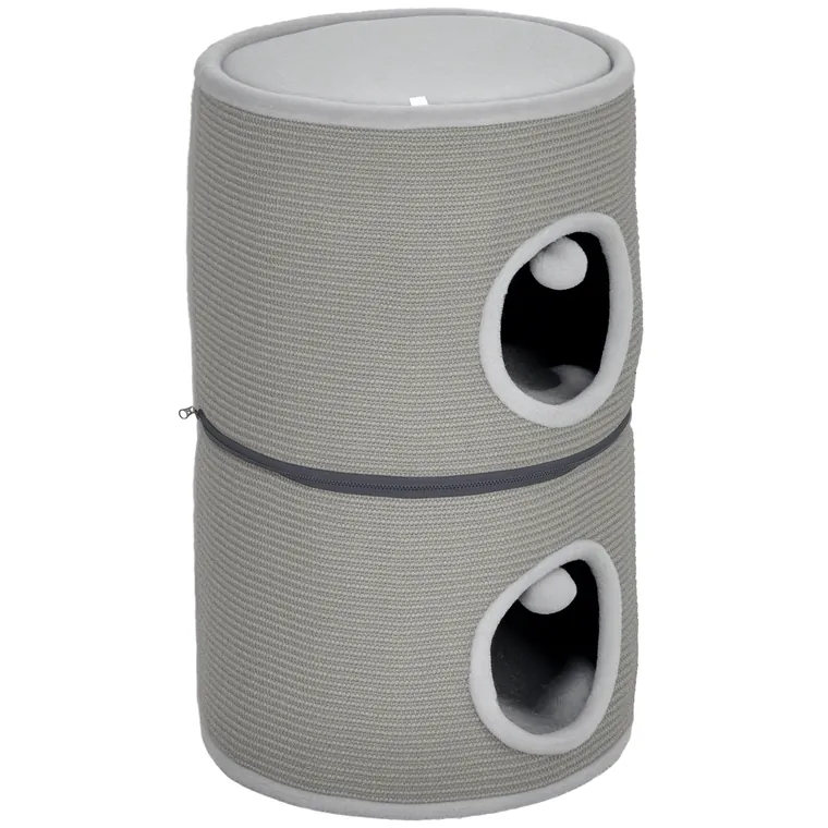 PawHut Tour pentru pisici modular tonou zgâriat pisici cu fermoar separabil 3 nivele două mingi Ø 42 x 69H cm gri | Aosom Romania