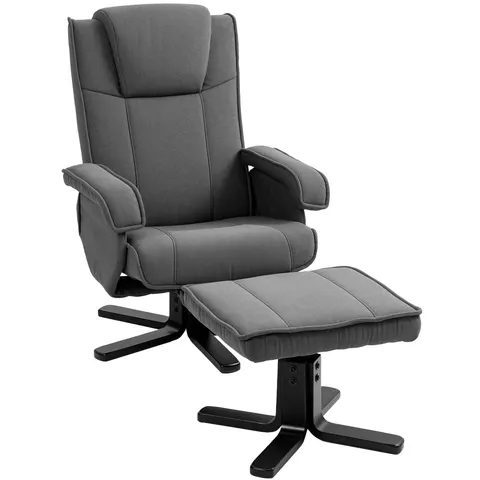 HOMCOM Fotoliu de relaxare leagăn cu taburet, tapiterie din material textil în aspect de catifea, fotoliu tapițat cu funcție de rotație de 360°, cadru de lemn, Gri | Aosom Romania