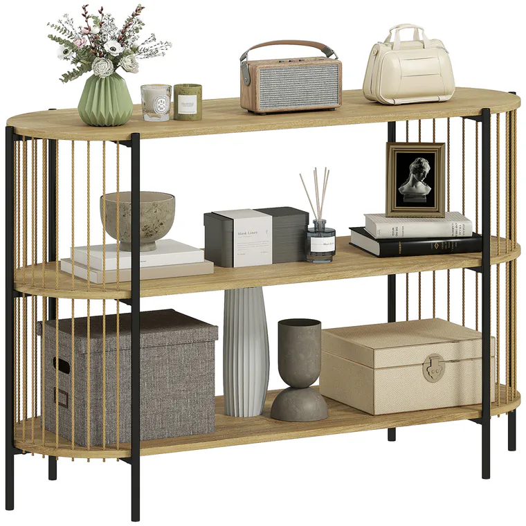 HOMCOM Blat de Consolă cu Coardă de Hârtie Împletită Manual Cadru de Oțel Stil Bohemian 124x43,5x80 cm Natural | Aosom Romania