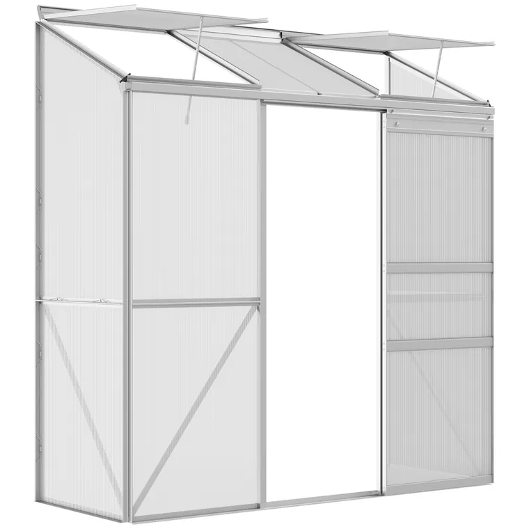 Outsunny Solar de prindere, Ușă glisantă, Ferestre de acoperiș, Policarbonat+Aluminiu, Culoare: Argintiu, 192 x 68 x 196 cm | Aosom Romania