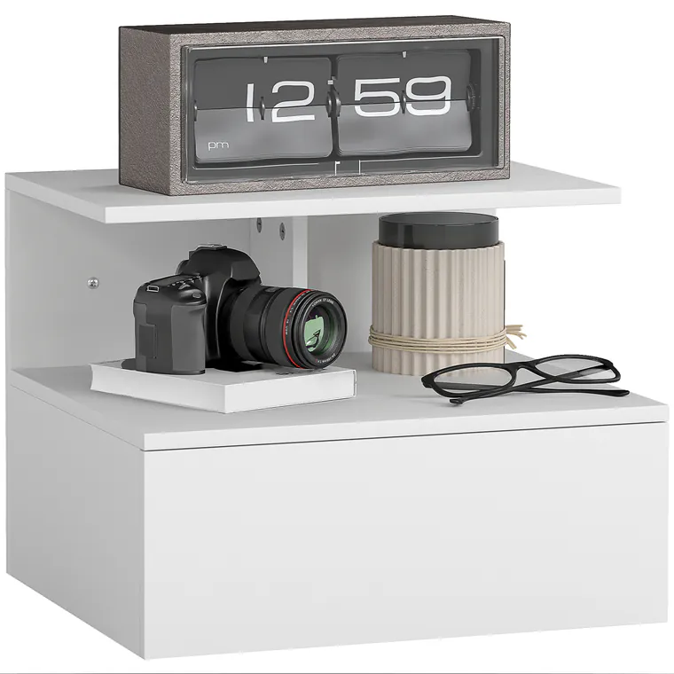 HOMCOM Noptier cu sertar si raft deschis alb, 39,8 x 35 x 31,6 cm | Aosom Romania