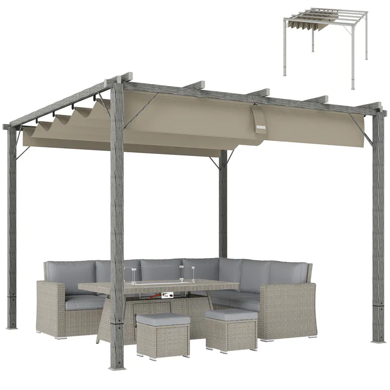 Outsunny Pergolă de Grădină 3 x 3 m, Acoperiș de Terasă Ajustabil, Cadru din Aluminiu, Protecție Solară UPF30+, Gri | Aosom Romania
