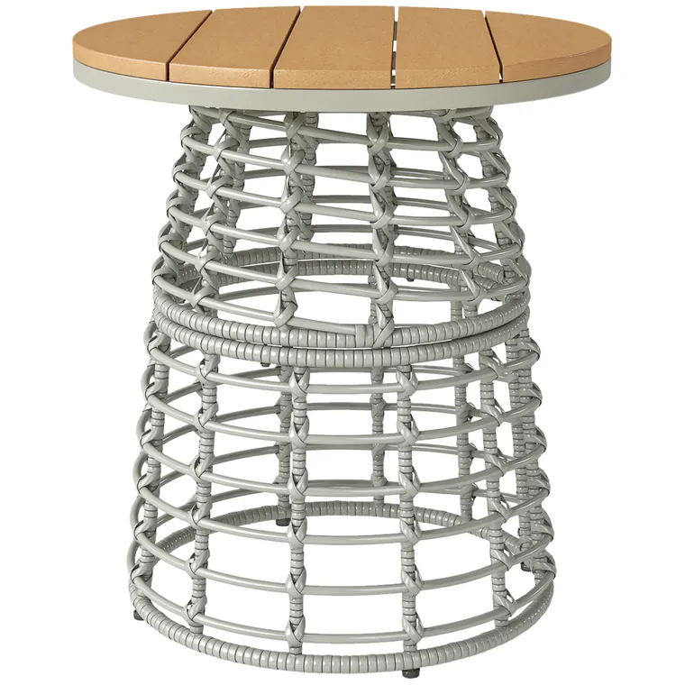 Outsunny Masă de cafea de grădină masă auxiliară exterior rotundă în răchită de aspect rotință și placă compozită Ø45 x 50 cm gri | Aosom Romania