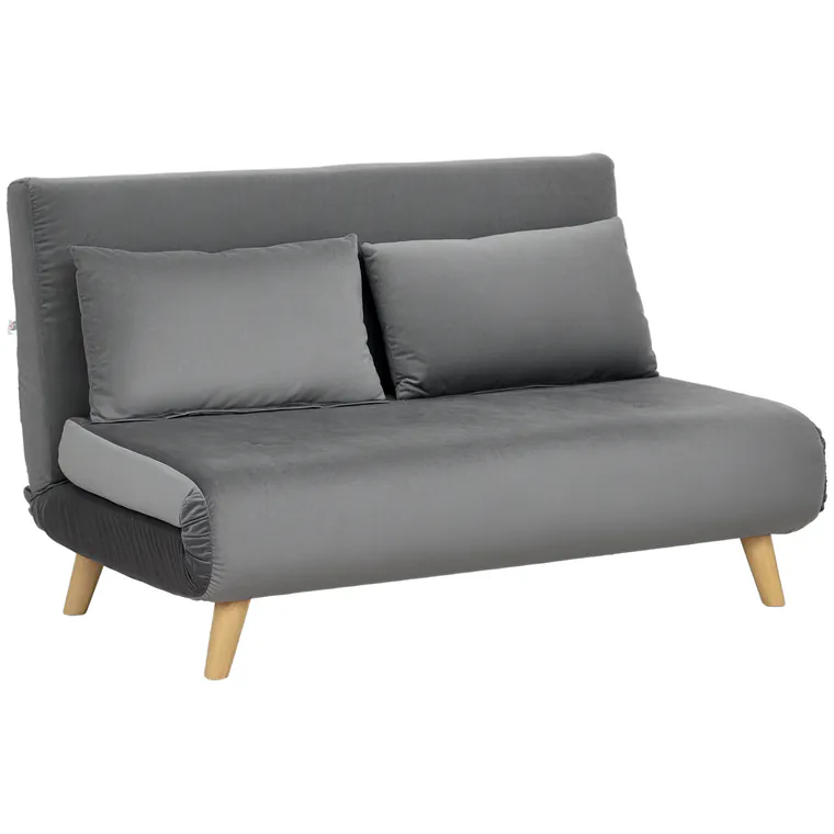 HOMCOM Canapea cu funcție de dormit Canapea de relaxare Sofa Canapea, inclusiv 2 perne, aspect de catifea, 130 x 78 x 79 cm, Gri | Aosom Romania