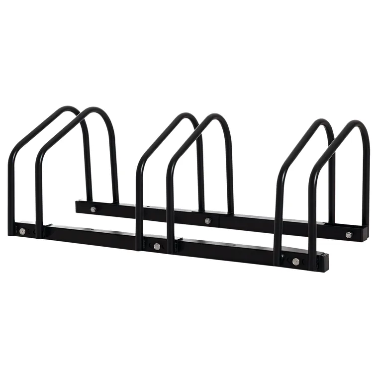 HOMCOM Suport pentru 3 biciclete, depozitare pneuri de 65 mm pe sol sau pe perete, 76 x 33 x 27 cm oțel negru | Aosom Romania