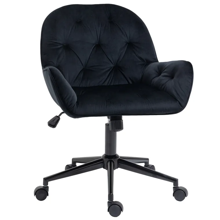Vinsetto Fotoliu de birou, fauteuil de birou în catifea, scaun pivotant la 360°, reglabil în înălțime, 60 x 61 x 81-91 cm, negru | Aosom Romania