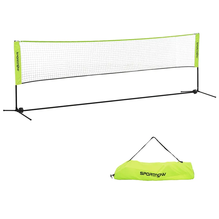 SPORTNOW Plasă de badminton, plasă portabilă, înălțime ajustabilă 107-155 cm, cu geantă de transport, cadru metalic, negru, galben | Aosom Romania