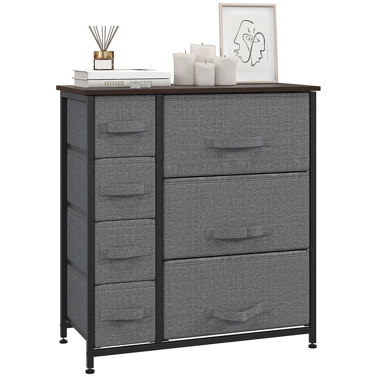 HOMCOM Șifonier 7 sertare din material textil, mobilier de depozitare modern, cadru din oțel, 63,5 x 30 x 71 cm, gri închis | Aosom Romania