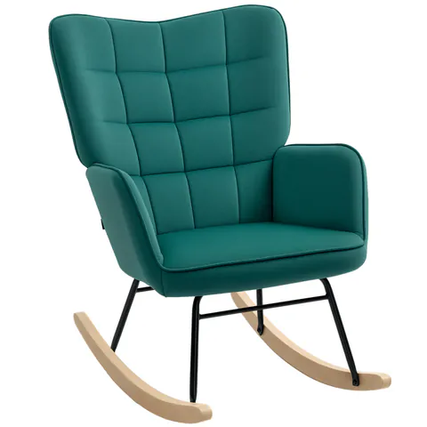 HOMCOM Fotoliu cu leagăn rocking chair acoperiș din catifea structură din oțel 71 x 98 x 101 cm Verde | Aosom Romania