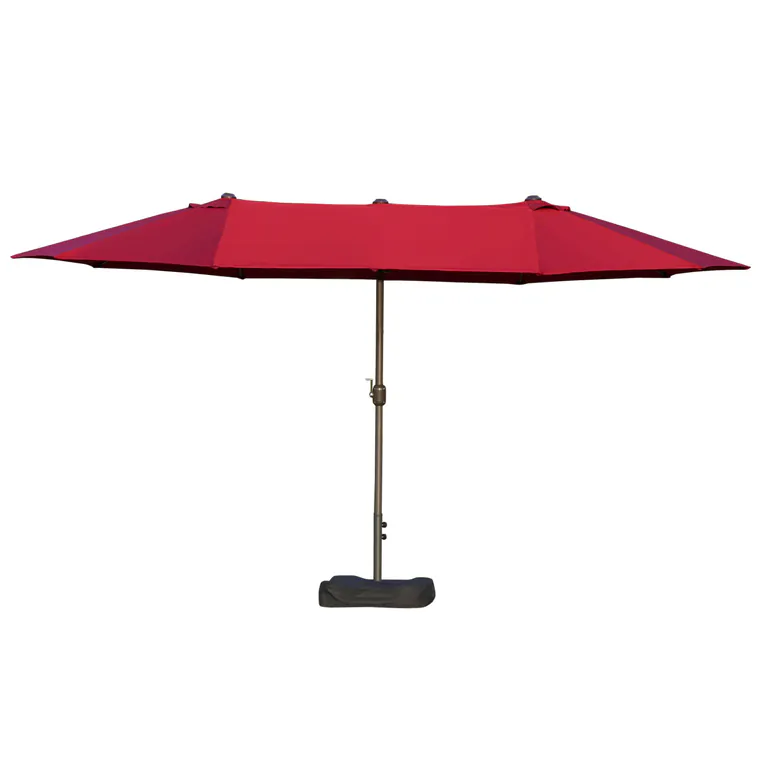 Outsunny Umbrelă de grădină umbrelă dublă rectangulară 4,6 lungime x 2,7 lățime x 2,4 înălțime m cu manivelă de deschidere/închidere, saci de greutate și bază incluse, pentru balcon, piscină, burgund | Aosom Romania