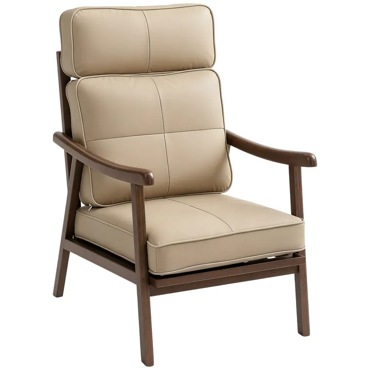 HOMCOM Fotoliu de Sufragerie Tapizat în PU cu Cadru din Lemn Pernițe Acolchide Gruesos Caqui și Lemn de Mesteacăn | Aosom Romania