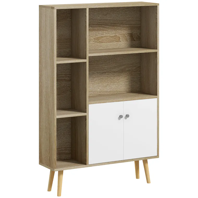HOMCOM Bibliotecă scandinavă mobilier de depozitare dim. 80L x 23,5l x 123H cm 5 nișe ușă placard 2 picioare subțiri inclinate | Aosom Romania