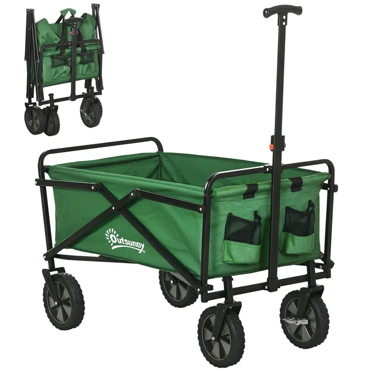Outsunny Carucior cu rotile pliabil carucior de transport cu rotile incarcare 40 kg maner ajustabil 83 x 50 x 99 cm verde inchis | Aosom Romania