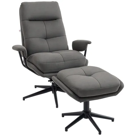 HOMCOM Fotoliu de relaxare cu șezlong, fotoliu cu taburet, spătar reglabil; Microfibră, Gri închis | Aosom Romania