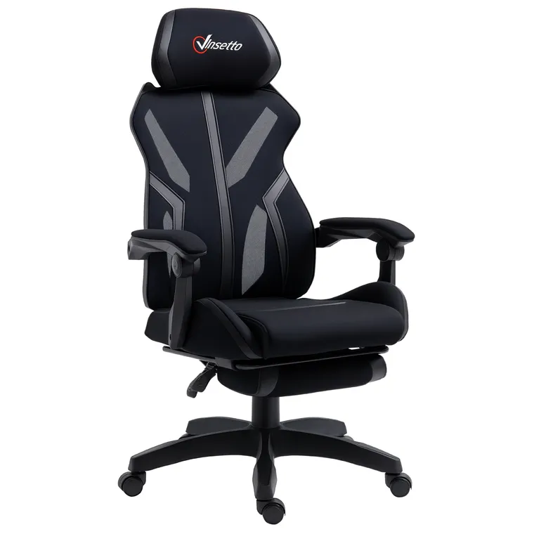 Vinsetto Scaun Gaming cu Suport pentru Picior Retractabil Scaun de Birou Rotativ Reclinabil cu Suport pentru Cap și Înălțime Ajustabilă 65x65x119-129 cm Negru | Aosom Romania