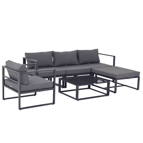 Outsunny set de mobilier de grădină 6 piese, canapele și scaune aluminiu, poliester, sticlă, gri pentu 4–5 persoane | Aosom Romania