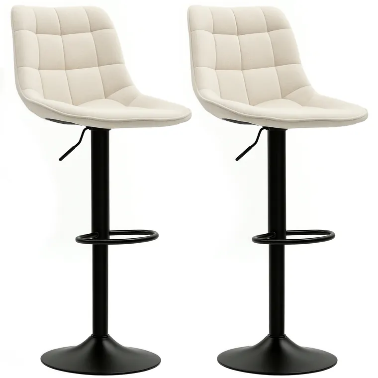 HOMCOM Scaune de bar moderne, Set de 2 scaune de bar pivotante cu spatar, reglabile in inaltime, cu suport pentru picioare, tapitate, Bej | Aosom Romania