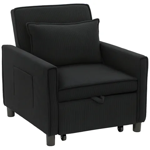 HOMCOM Fotoliu pat, reglabil, 3 poziții, catifea, până la 120 kg, negru | Aosom Romania