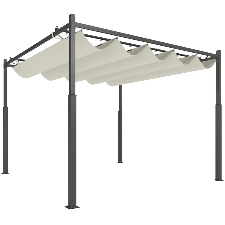 Outsunny Pergola de grădină exterioară 3 x 3 m cu acoperiș retractabil și fixare magnetică, adăpost solar UPF30+, crem | Aosom Romania