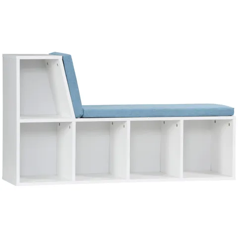 HOMCOM Biblioteca banc 2 in 1 cu 5 compartimente de depozitare si 2 perne 108 x 30 x 60 cm alb albastru | Aosom Romania