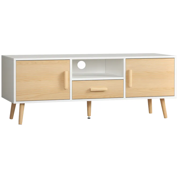 HOMCOM Mobilier TV banc TV suport TV pentru televizoare până la 46 de inch de stil scandinav cu 1 sertar, 2 dulapuri, 1 nișă, 1 pasacabluri - 120 x 37 x 45,5 cm | Aosom Romania