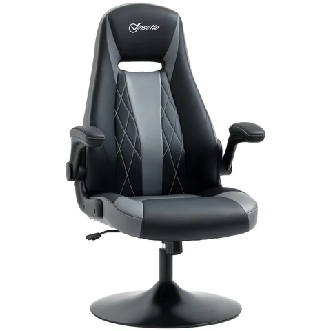 Vinsetto Scaun de gaming ergonomic cu bază rotundă din metal pivotantă 360° înălțime reglabilă pernă pentru gât brațe rabatabile PVC gri negru | Aosom Romania