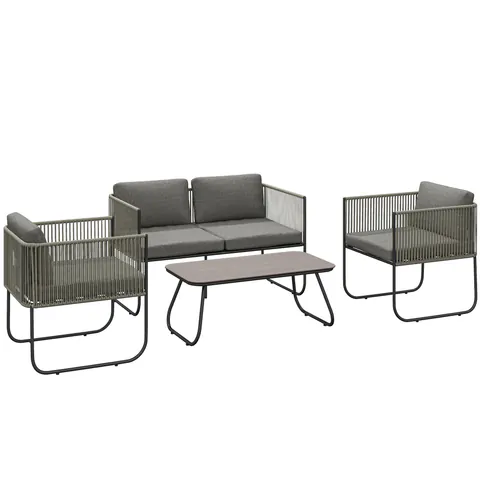 Outsunny Set de mobilier de grădină din poliratan lounge cu canapea, scaun, masă, perne rezistente la intemperii 116 x 60 x 69 cm maro + gri închis | Aosom Romania