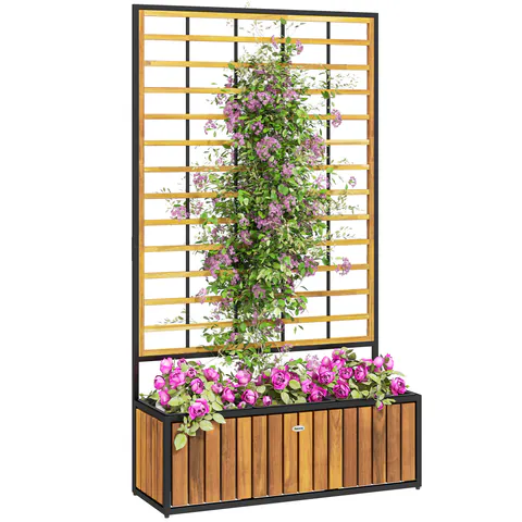 Outsunny Jardiniere cu trei pat înalt de grădină orificii de drenaj din lemn de salcâm industrie 74 x 27 x 131 cm tec | Aosom Romania