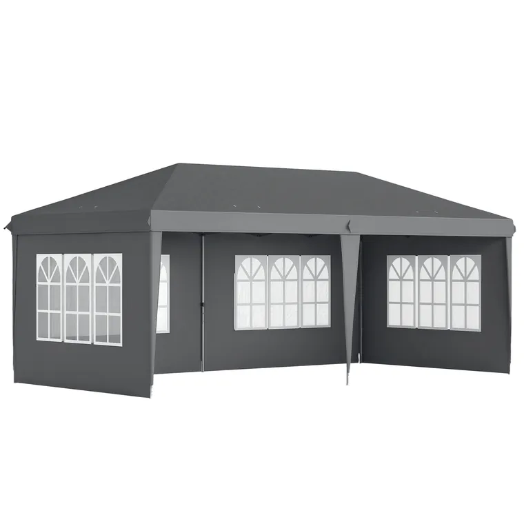 Outsunny Tonelă pop-up pliabilă - cort pentru recepții - 3 x 6 m 3 laturi demontabile gri | Aosom Romania