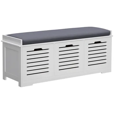 HOMCOM Banc pentru pantofi dulap pentru pantofi cu 3 sertare și pernă detașabilă, dim. 108l x 35A x 43Î cm, alb | Aosom Romania