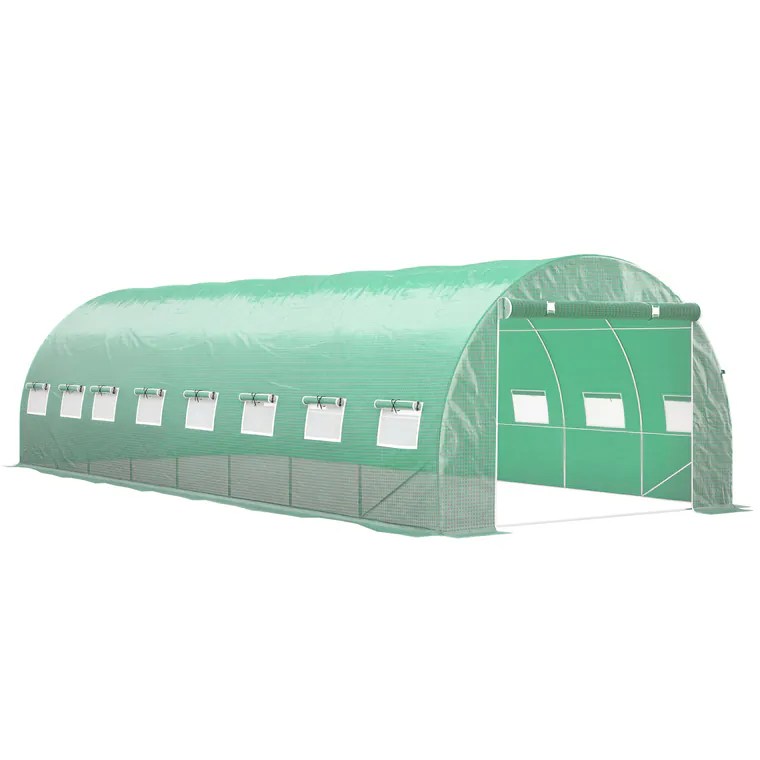 Outsunny Seră de grădină tunel 24m² 8L x 3l x 2H m - 16 ferestre, Ușă înfășurabilă oțel galvanizat, folie PE, Verde | Aosom Romania