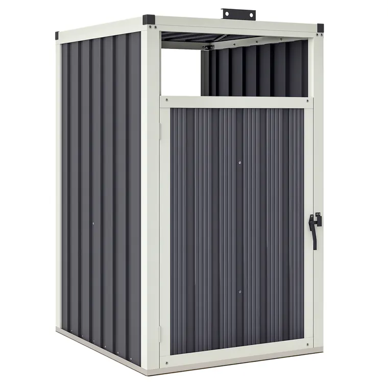 Outsunny Adăpost pentru 1 coș de gunoi 240L, adăpost de exterior pentru coș de gunoi, capac rabatabil 180°, oțel galvanizat 73 x 81 x 122 cm, gri închis | Aosom Romania