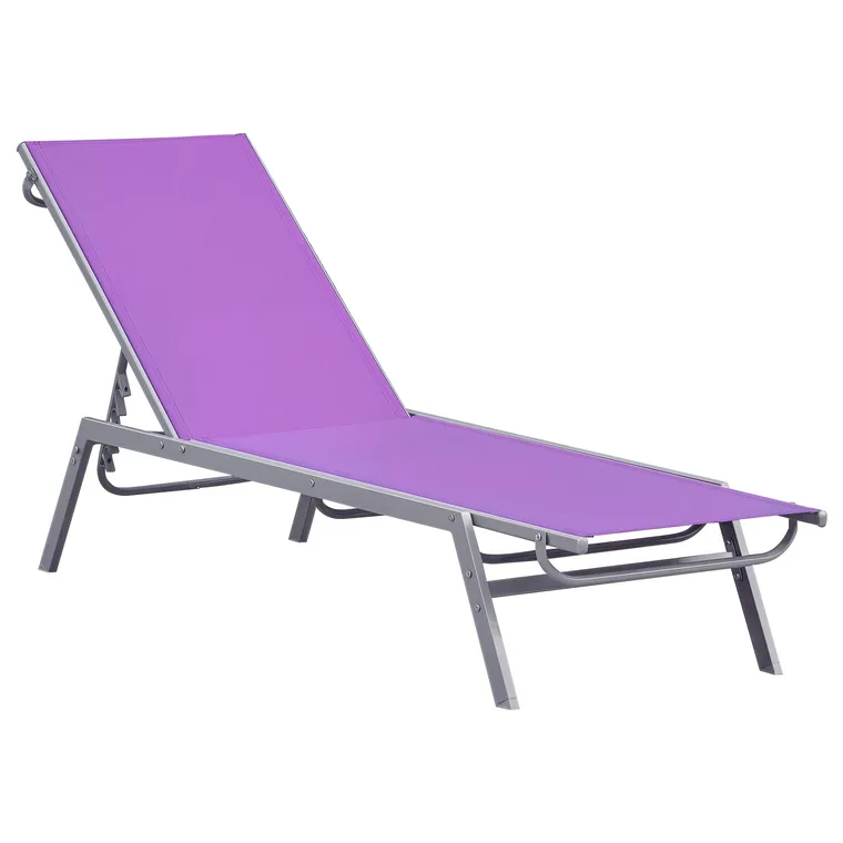 Outsunny Șezlong de Soare - Chaise Longue - Design Contemporan - Spătar Reglabil în Mai Multe Poziții - Metal Epoxidic Textilen Mov - dim. 170 x 58 x 97 cm | Aosom Romania