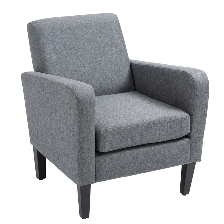 HOMCOM Fotoliu de o persoana, Fotoliu de relaxare, Fotoliu capitonat cu picioare din lemn, Material textil aspect de in, 66 x 72 x 74 cm, Gri deschis | Aosom Romania