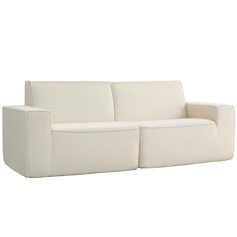 HOMCOM Canapea 3 locuri din catifea cordonată 230 cm, canapea modernă, fără montaj necesar, bej | Aosom Romania