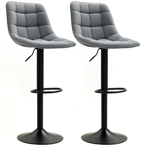 HOMCOM Scaun de bar modern, set de 2 scaune rotative cu spătar, reglabil pe înălțime, cu suport pentru picioare, tapițat, Gri închis | Aosom Romania