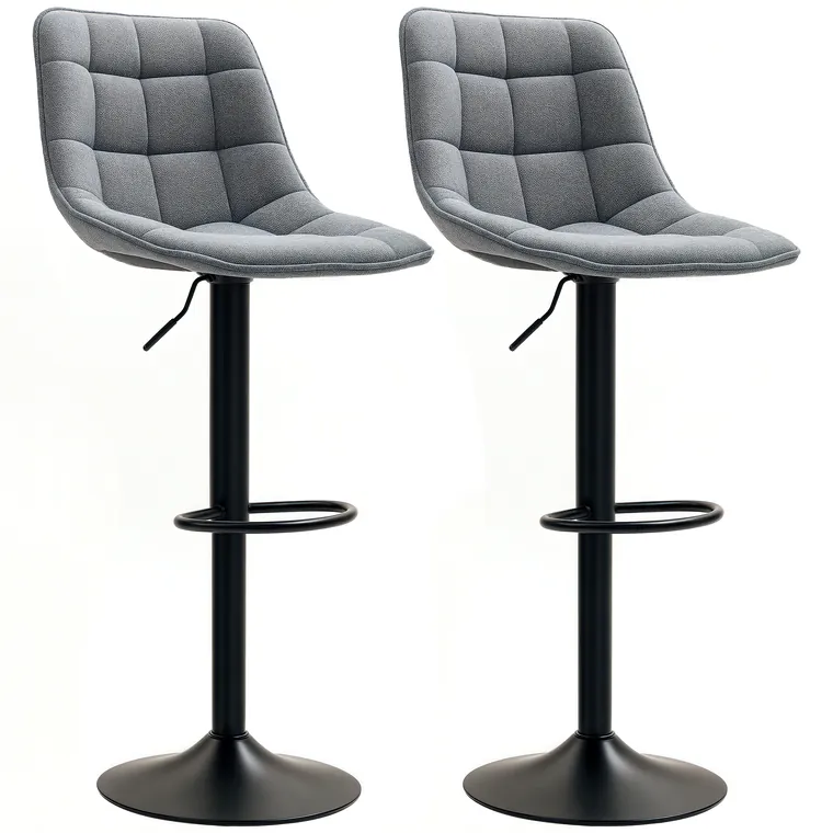 HOMCOM Scaun de bar modern, set de 2 scaune rotative cu spătar, reglabil pe înălțime, cu suport pentru picioare, tapițat, Gri închis | Aosom Romania