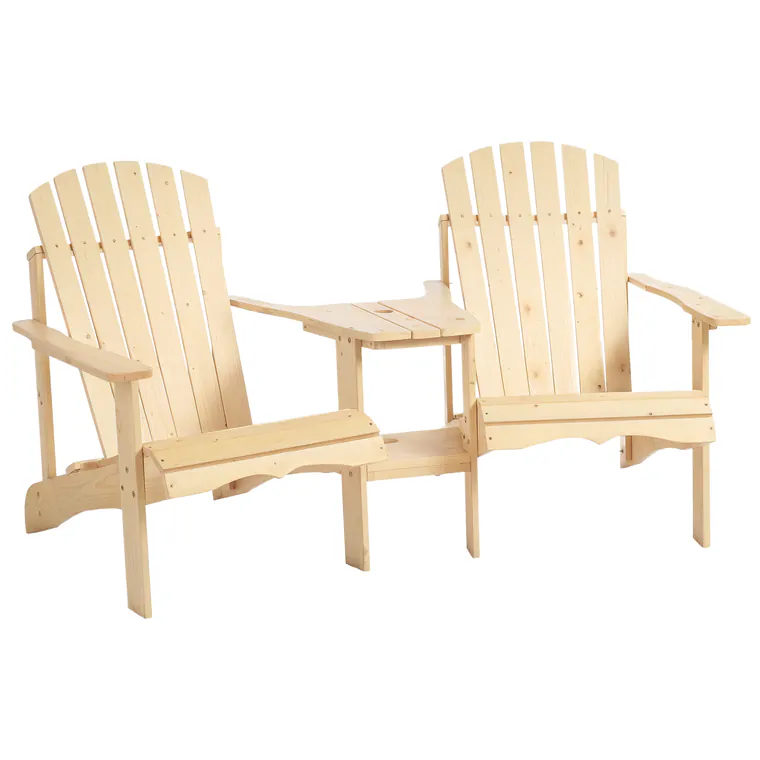 Outsunny Adirondack Gartenstuhl cu Masă și Orificiu pentru Umbrelă, 2 Locuri Scaun Grupa pentru Grădină Mobilier Exterior pentru Balcon Lemn Masiv Natural 178 x 87 x 92 cm | Aosom Romania